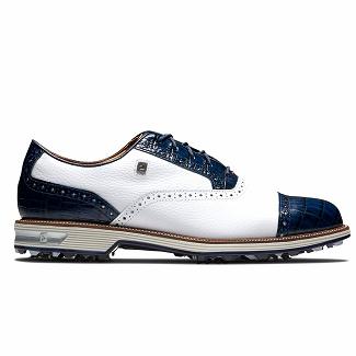 Men's Footjoy Premiere Series Tarlow Spikes Golf Shoes White/Navy NZ-451230